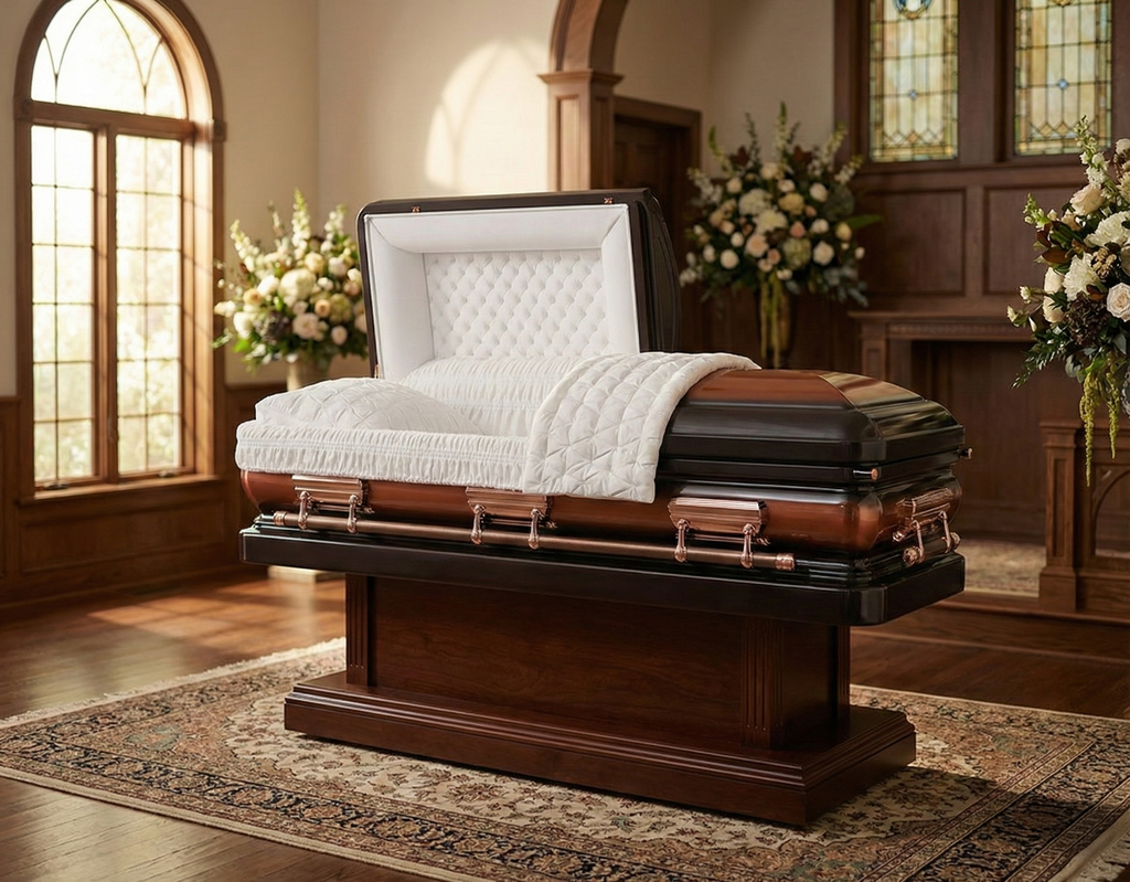Sterling Copper Casket with Ivory Velvet Interior - Metal Casket