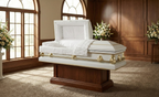 Spartan White And Gold Casket with White Crepe Interior - Metal Casket