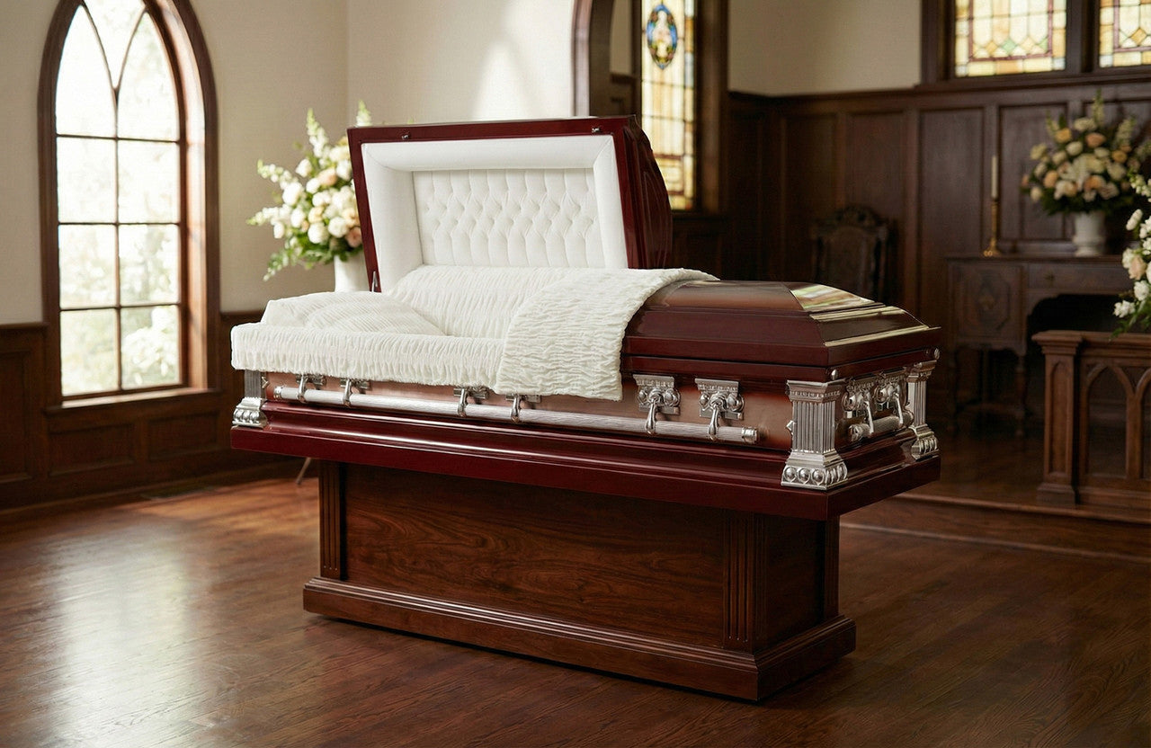 Lincoln Cherry with White Velvet Interior - Metal Casket