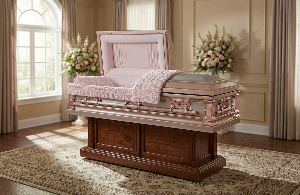 Monticello Rose with Pink Velvet Interior - Stainless Steel Casket