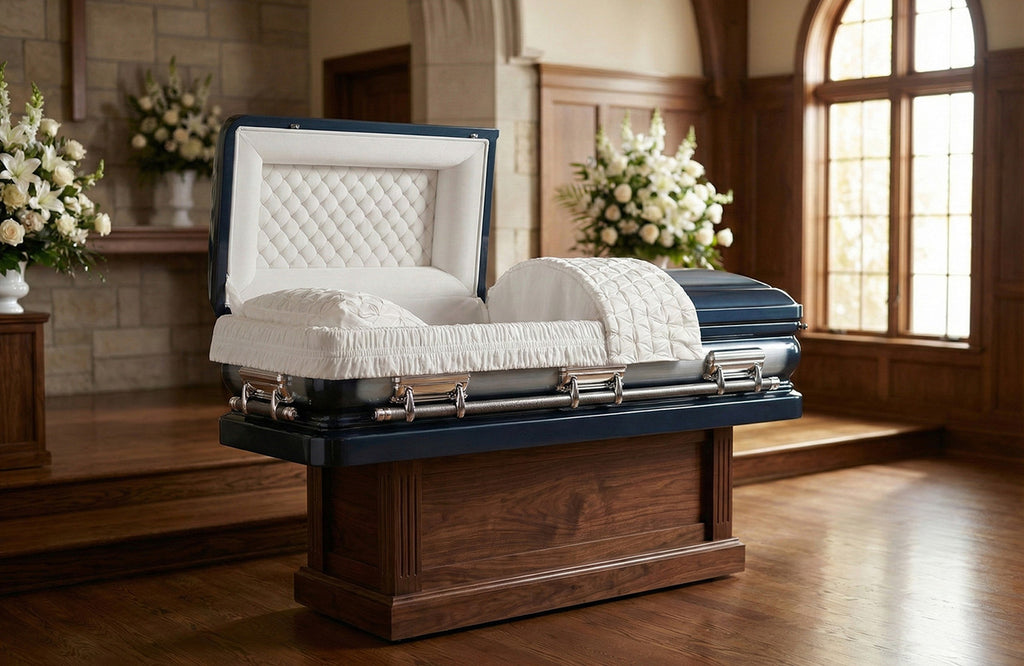 Sterling Blue with White Velvet Interior - Metal Casket