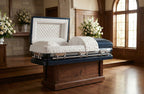 Sterling Blue with White Velvet Interior - Metal Casket