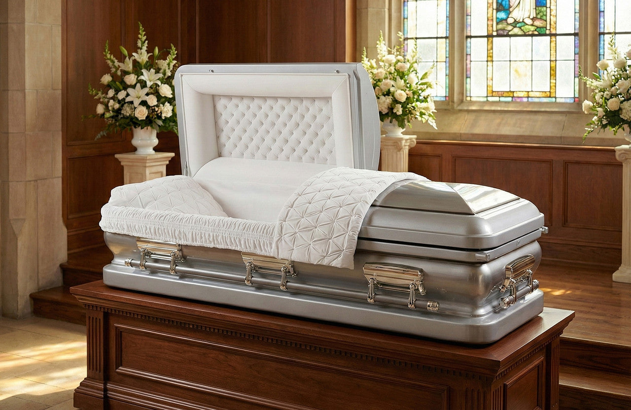Sterling Silver with White Velvet Interior - Metal Casket