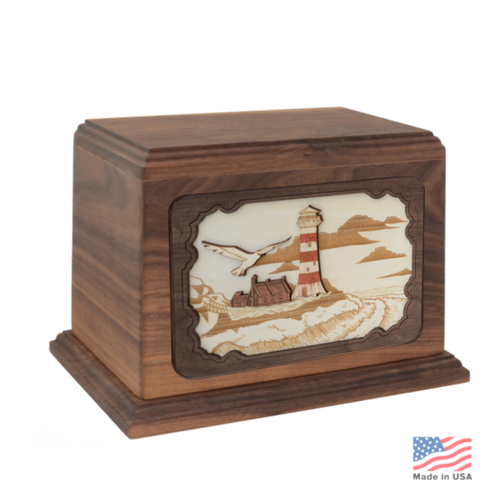 Coastal Lighthouse Wood Urn