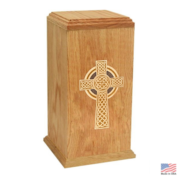 Celtic Cross Oak Wood Urn