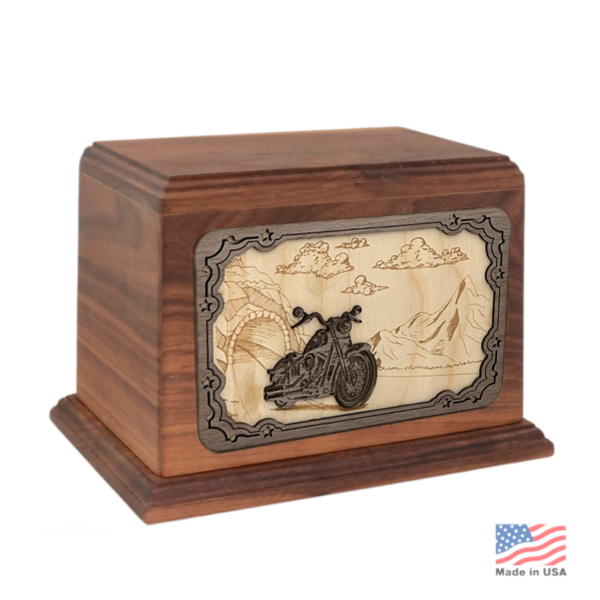 Motorcycle Memorial Wood Urn