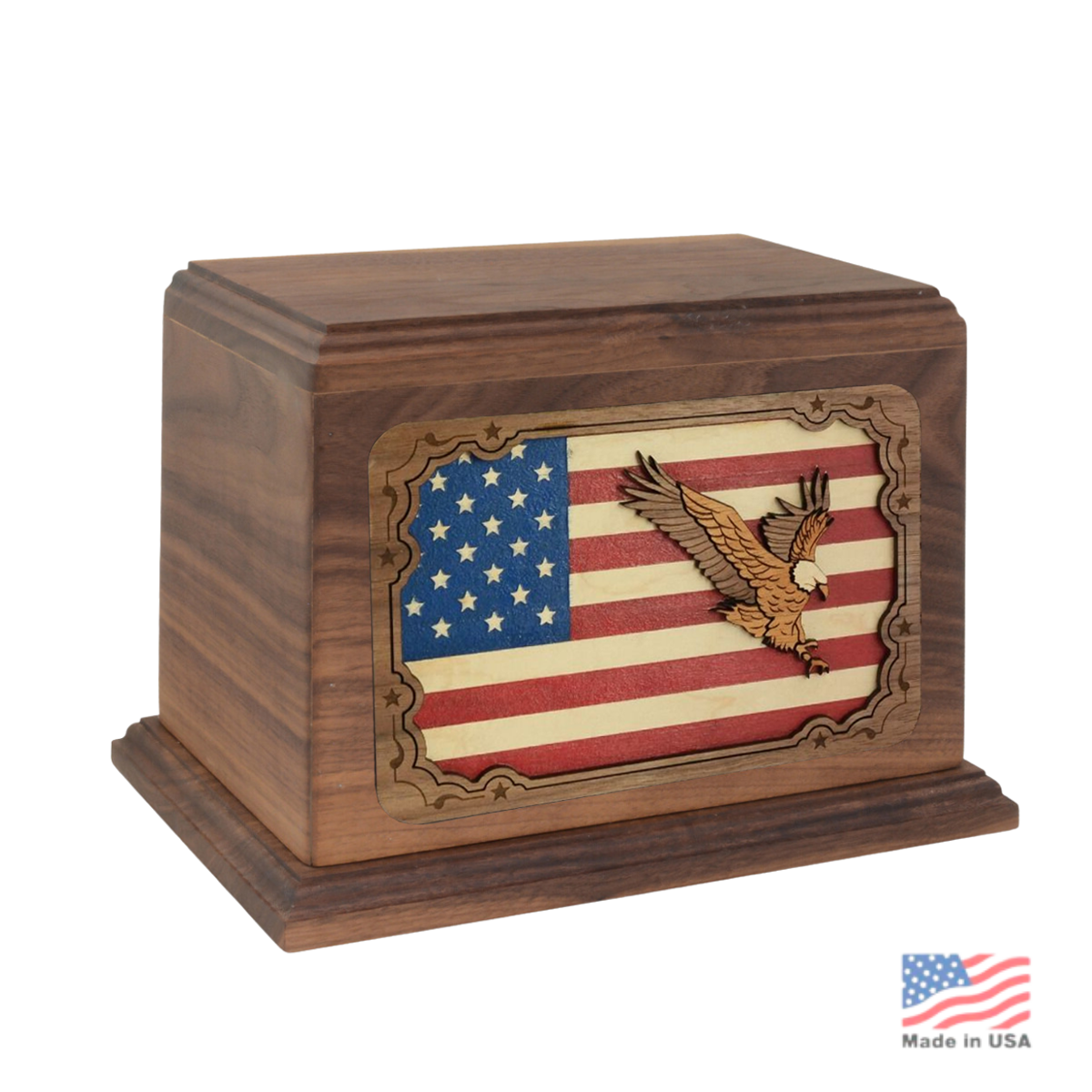 Eagle and American Flag Walnut Wood Urn
