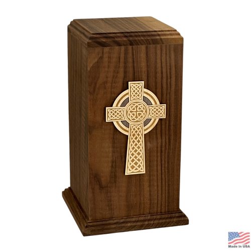 Celtic Cross Walnut Wood Urn