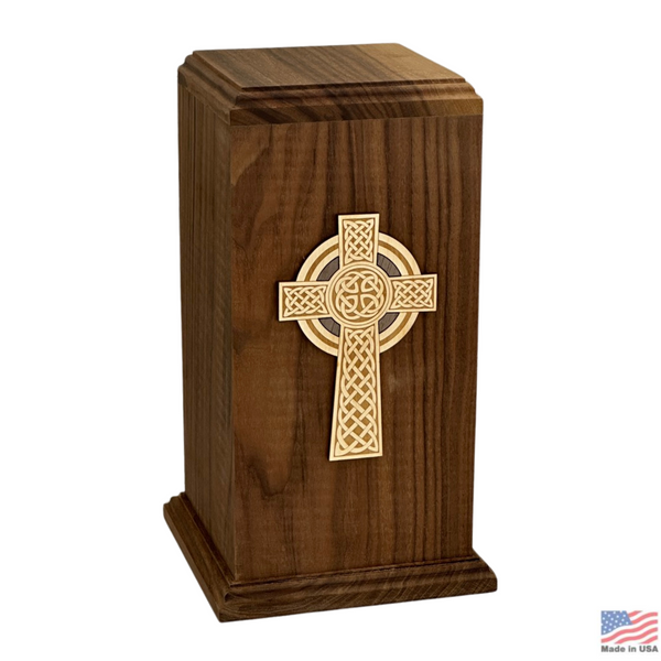 Celtic Cross Walnut Wood Urn