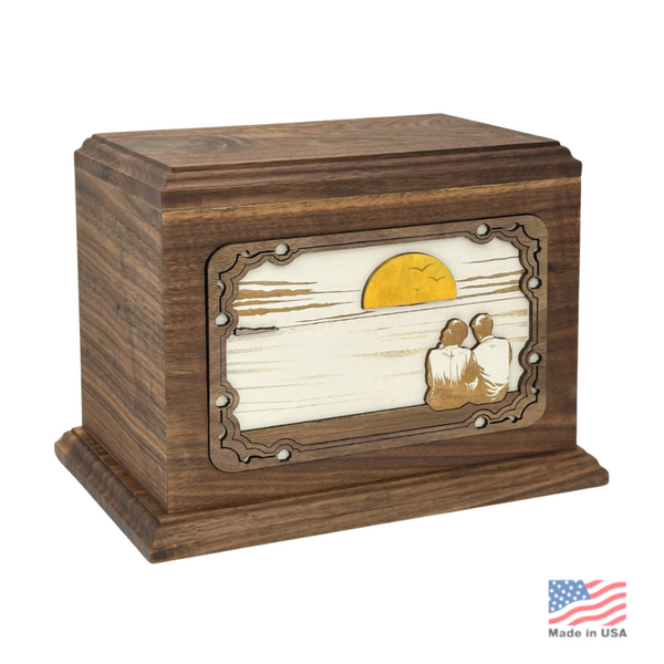 Sunset Landscape Wood Urn