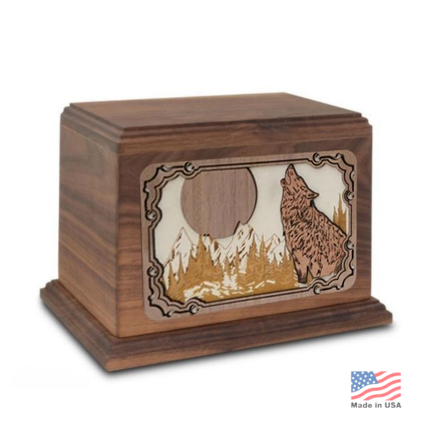 Spirit Wolf Wood Urn